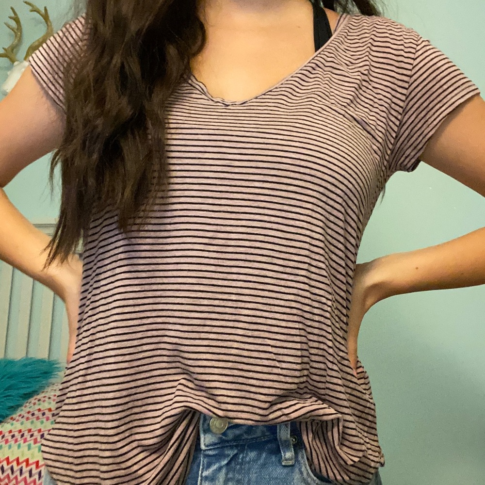 Soft and Sexy Light Pink and Black Striped V Neck